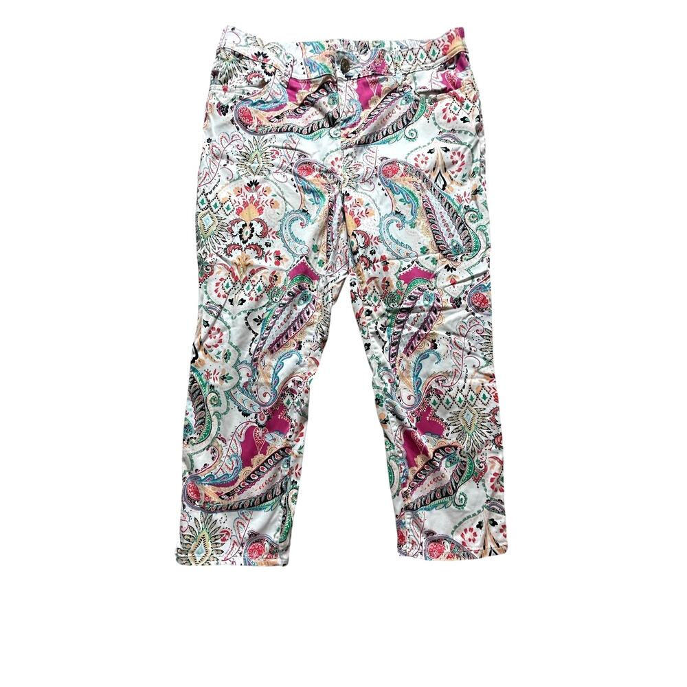 Chico’s Women Sz 2 (L 12–14) Paisley Print Slim Leg Crop Soft Stretch Pants GUC